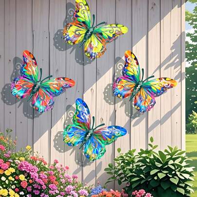 4pcs Colorful Butterfly Decorations, Outdoor Garden Wall Decor Butterfly Statues, Suitable For Walls, Gardens, Patios, Living Rooms, Bedrooms, Balconies, Fences, Art Decor, Easy To Hang On Lawns And Fences, Ideal Gift For Valentine's Day And New Year For Family And Friends