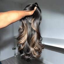 CEXXY 34-Inch Long, Honey-Blonde Ombré Lace Front Wig Made Of Real Human Hair, 250% Density, Body Wave, 13x4 HD Lace Front, Pre-Plucked, Brown Highlights, S1/30, Colored Lace Front, Glue-Free, For Women - S1/30 - Xem 8