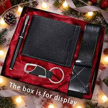 男士钱包+男士皮带四件套，日常男士搭配，专为男士设计，时尚休闲奢华帅气运动男士钱包套装，适合作为圣诞节、情人节礼物送给父亲（不含礼盒） - 黑色 - 查看 13