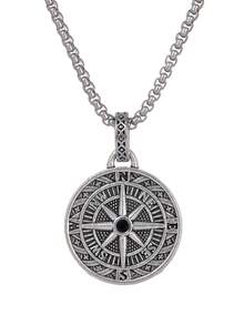 1pc Men's Hiphop Pendant Necklace, European & American Style Compass Pointer Necklace For Men, Suitable For Autumn/Winter Sweaters - Silver - View 3
