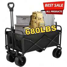 INBRAVE 220 Lbs/ 450 Lbs Heavy Duty/ 680 Lbs Practical Fully Foldable Cart, Large Capacity Camper Suitable For Yard Shopping/ Sports/ Outdoor/ Gardening Equipment Transport, Black Multi-Purpose Tool Cart, Outdoor Utility Cart, Foldable Design, Heavyduty Cart - màu đen - Xem 8