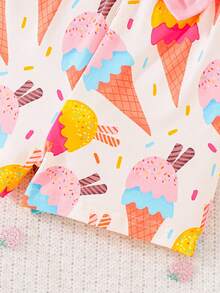 2pcs Baby Girl Cartoon Ice Cream Print Sleeveless Top And Matching Allover Print Shorts Set, Spring/Summer - Pink - View 9
