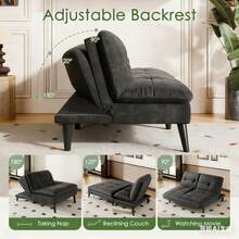 Futon Sofa Bed Velvet Futon Couch With Adjustable Backrest, Small Convertible Folding Sleeper Sofa Bed, Modern Loveseat For Living Room, Bedroom And Small Space, Black - 黑色 - 查看 5