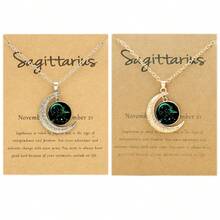 2件套金银复古月亮夜光吊坠，十二星座项链，附星座卡片，派对/生日礼物，日常佩戴 - 金+銀 - 查看 8