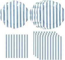 50PCS Sage Green Striped Paper Plates And Napkins Party Supplies, Green And White Scalloped Party Plates And Napkins Tableware Set For Birthday Bridal &Amp; Baby Shower Wedding Party Dration - Blue - 查看 1