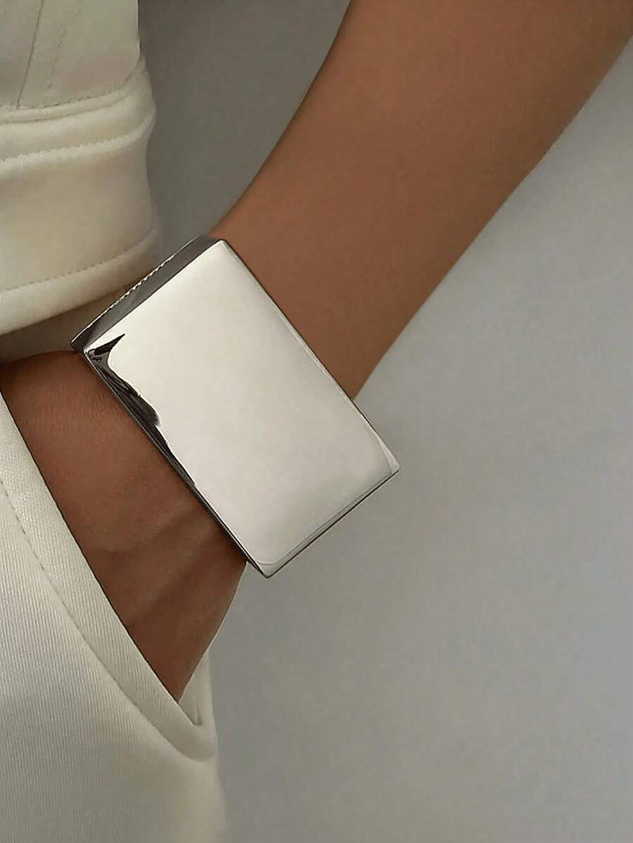 1pc Minimalist Geometric Semicircle Bangle, Elegant & Fashionable Wedding Party Women & Couples Versatile Plain Bracelet Gift - Vòng tay 2 - Xem 1
