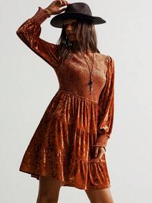 Rusttydustty Bohemian Style Velvet Waist Tie Layered Ruffle Hem Dress, Showcases Elegant Elegant, Suitable For Holiday Parties, New Year, Valentine's Day And Various Occasions