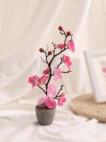 1pc Artificial Potted Flower, Plastic Small Faux Potted Peach Blossom For Home Decor, Fake Plants, Fall Decor, Room, Desk, Garden Decor, Room Decoration Stuff, Valentine Day, Gifts Birthday Graduation Back To School School Supplies - Hot Pink - View 6