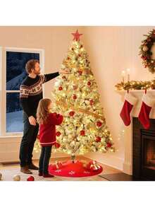 Árbol de Navidad artificial pre-iluminado con puntas de rama, Pino de Navidad de PVC de 4,5 pies / 6 pies / 7,5 pies con 250 led blancos cálidos,Árboles de vacaciones con soporte de metal,Fácil montaje - Decoración de Navidad interior para el hogar, la oficina - 4,5 pies - Ver 6