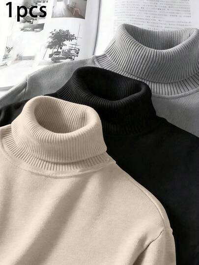 男士休闲运动舒适保暖高领毛衣，修身剪裁，适合居家和户外活动，可作为情侣礼物，100% 涤纶材质，多种颜色可选。