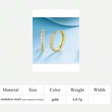 MDFUN 18K镀金Huggic CZ耳环，316L不锈钢立方氧化锆耳钉，耳骨/耳廓穿孔，低过敏性，男女通用 - 金黃色 - 查看 14