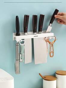 1pc Kitchen Knife Holder Storage Rack, No-Drill Wall-Mounted Storage Rack, Plastic Multi-Function Knife Holder For Home Use - Multicolor - View 9