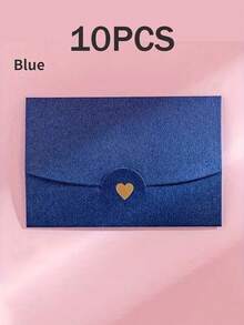 10个/包迷你贺卡信封，烫金心形设计信封，彩色小信封，珠光信封配金色烫金心形，哑光信封配心形封口，适用于婚礼、订婚、情人节、圣诞节、生日等场合 - 10.5*7CM - 查看 9