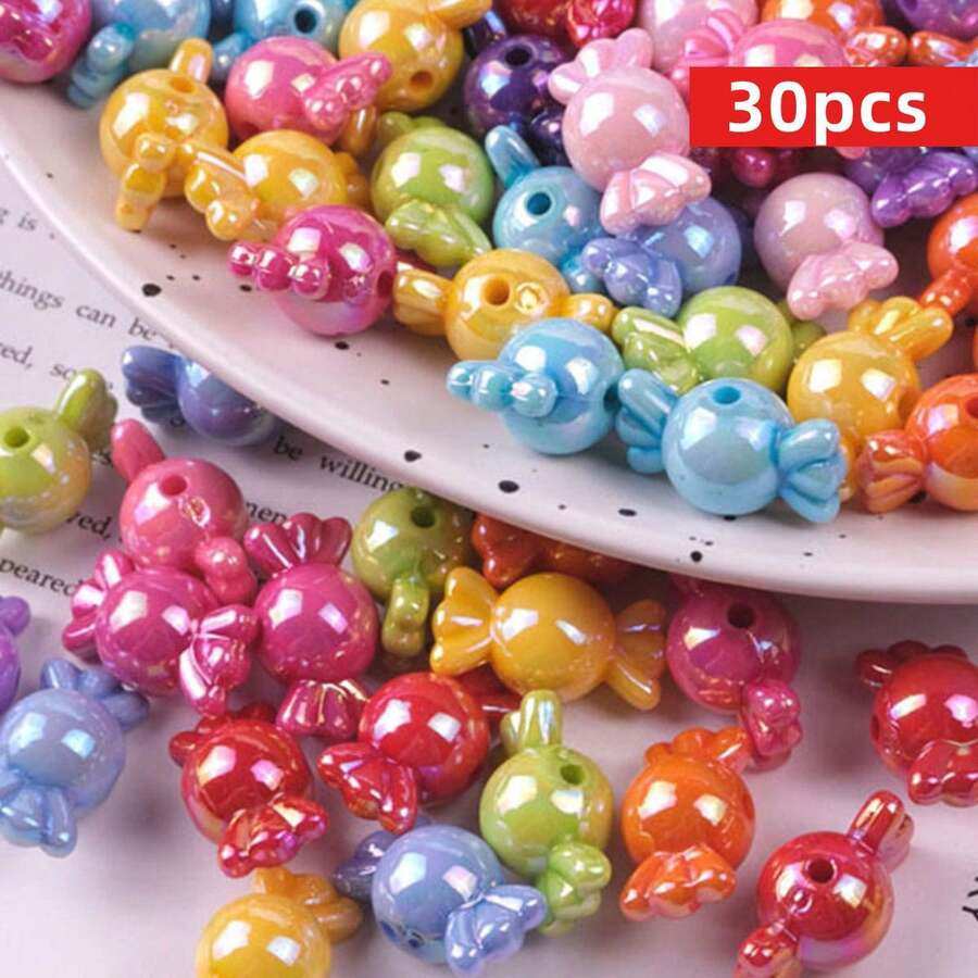 Yiwu Qiyou Accessories Co., LTD 30 piezas/paquete de cuentas acrílicas de colores mezclados al azar con efecto de Color Ab de 16mm para hacer joyas DIY, adecuadas para pulseras, collares, accesorios de cadena de teléfono - Multicolor - Ver 1