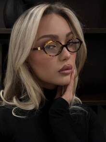 1pc Retro Minimalist Small Frame Oval Women's Clear Lens Glasses Frame, Fashionable Cross-Border