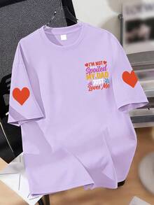 Mädchen Lässig Bunter Buchstaben & Blumen Muster Grafik Rundhals Kurzarm T-Shirt, Sommer Neuankömmling Mädchen Bekleidung - Violett - Übersicht 3