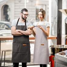 2 Pack Adjustable Bib Apron With 2 Pockets Chef CooFKing Kitchen Restaurant Aprons For Women Men,Black/BrownStripes - Black/BrownStripes - View 6