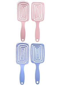 Elegant Hollow Round Hair Comb, Pink Handle, Made Of ABS Material, Curved Bristles, Can Create Voluminous Hairstyles And Massage Scalp, Lightweight And Easy To Brush, Suitable For Thick Hair And Daily Hair Care.