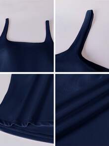 Áo tank top thể thao nữ Aoqta Sports mùa hè, màu trơn, không tay, hở lưng, có đệm ngực, dáng ôm, thích hợp cho yoga, chạy bộ, tập luyện và mặc hàng ngày. - Màu xanh hải quân - Xem 11