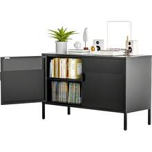Black Wide Metal Locker Storage Cabinet, 2 Door Accent Cabinet For Home And Office, 2 Tier Low Metal Cabinet With Doors And Shelf, Multipurpose TV Stand - 黑色 - 查看 1