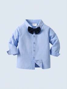 BOARNSEORL Bộ vest 3 món cho bé trai: Áo sơ mi xanh có nơ, áo vest xanh navy và quần dài, thời trang &, thích hợp cho tiệc sinh nhật, đám cưới, cậu bé hầu bàn, dịp lễ trang trọng - Màu xanh hải quân - Xem 7