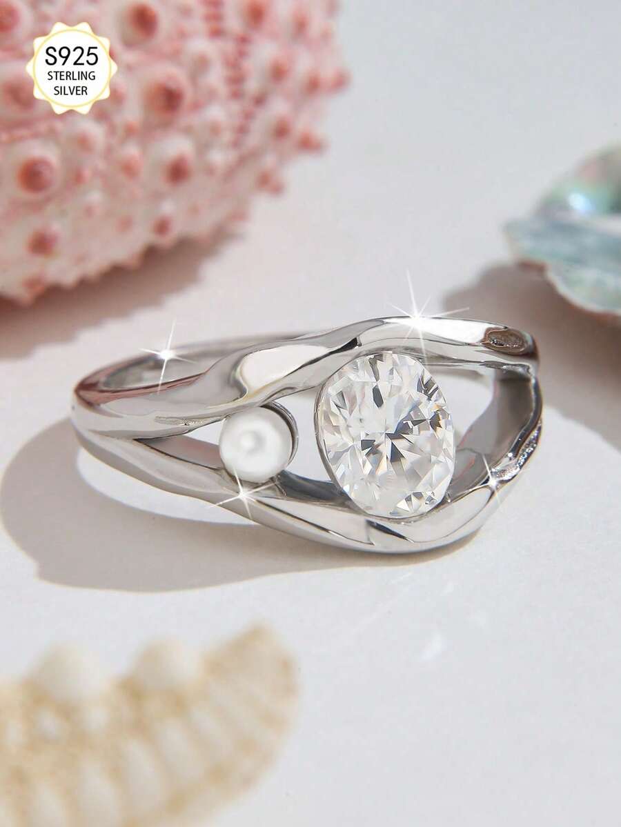 1枚1.5克拉莫桑石戒指，S925纯银戒托，订婚/结婚戒指，合成宝石戒指，女士新娘首饰，周年纪念戒指，感恩节/情人节礼物，奢华新娘首饰，最佳礼物 - 銀色 - 查看 1