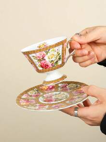 1pc Set Premium Coffee Cup And Saucer, Ceramic Material, Pink Cup And Saucer, Coffee Utensils, Suitable For Home, Office, Cafe Use - Multicolor - View 4