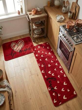1pc Washable Heart-Shaped Kitchen Mat/Rug, Also Suitable As Doormat, Non-Slip Bottom, High-Quality Velvet Top, Suitable For Living Room, Decorative, Study, Bedroom, Skin-Friendly, Soft, Non-Slip, Dining Room, Entryway, Machine Washable, Foldable, Easy To Clean And Durable
