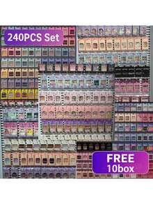240pcs/10 Boxes Random Nail Stickers, Including Short, Medium, Long, Multi-Color, Y2K Goth, French Manicure And More Styles. Set Includes: 10 Gel Polishes And 10 Nail Files, Over 5000 Nail Art Designs Randomly Assorted. - Multicolor - View 5