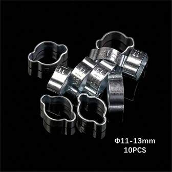 11-13mm Zinc Plated Stainless Steel Double Ear Hose Clamp, Durable, Grooved Design For Secure Grip On Air, Fuel And Water Hoses