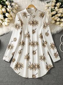 Women's Long Sleeve All-Over Print Casual Arabic Style Top