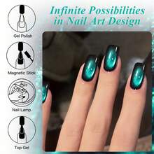 MEET ACROSS 1pc Buzz Light Year Cat Eye Gel Nail Polish, 7ml Green Swirl Magnetic Effect Holographic Galaxy Cateye Gel Polish , Semi Permanent Soak Off UV Gel Varnish Manicure Nail Art DIY For Home And Salon Nail Supplies Nails - 綠色 - 查看 9