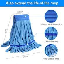 5 Pack Commercial Mop Head Replacement 6.6 Inch Headband Heavy Duty Microfiber Tube Mop 18oz Looped End Washable Refill For Industrial Floor Cleaning Hardwood Tile Concrete - Màu xanh lam - Xem 2