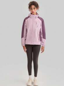 1 件女士拼色春秋风衣，户外运动防风防水轻便夹克，长袖 - 藕粉色 - 查看 8