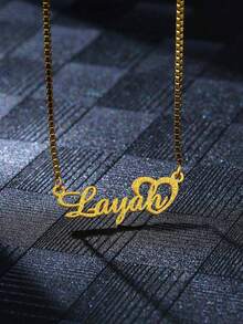 1件定制亮面哑光名字项链吊坠，个性化不锈钢半包裹式情书项链吊坠，家庭首饰，生日、节日、圣诞节礼物（送给她），锐舞配饰 - 彩色 - 查看 9