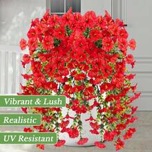 1 dây leo hoa bạch đàn nhân tạo ngoài trời, dây hoa bìm bìm bằng lụa chống tia UV, thích hợp trang trí kỷ niệm, tốt nghiệp, đám cưới, tiệc tùng, nhà cửa, văn phòng, hiên nhà, sân vườn, tường nhà, mùa xuân/hè. - Đỏ - Xem 4