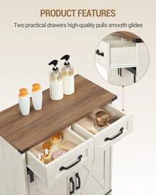 HaluPeit Bathroom Storage Cabinet, Freestanding Bathroom Floor Cabinet With Drawers & Doors, Farmhouse Buffet Cabinets With Adjustable Shelf, For Kitchen, Living Room, Entryway, White Brown - trắng nâu - Xem 5