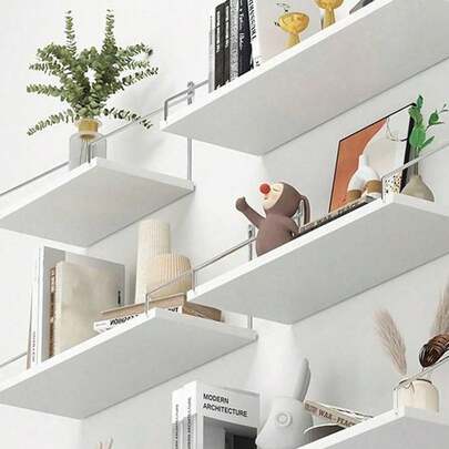 1pc (With Hook) Partition Wall Shelf, Floating Shelves, No Drilling, Wall Mounted Bookshelf For Bedroom, Study, Living Room, Bathroom, Kitchen, Decorative Wall Rack