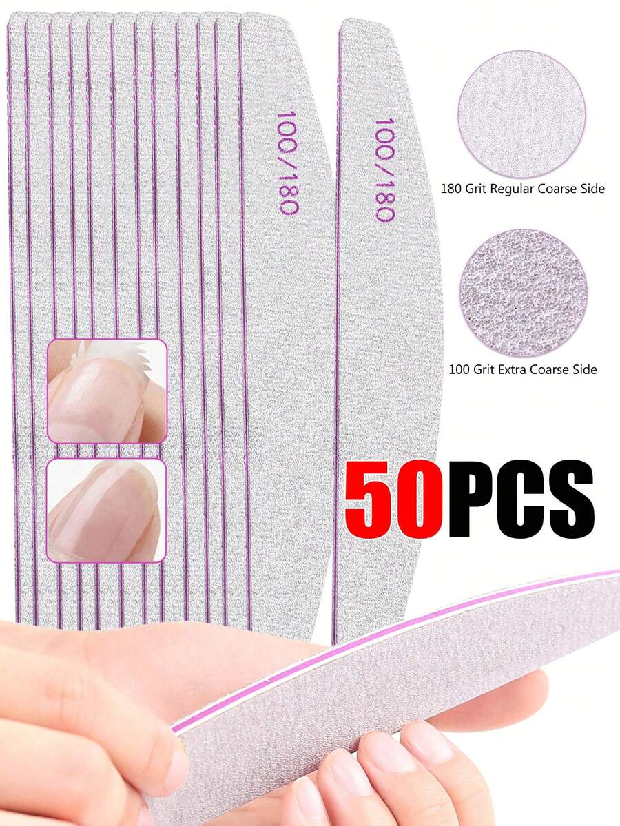 12支装指甲锉，24/35/45/50支装指甲锉，100/180目砂纸指甲锉，适用于天然指甲和亚克力指甲，双面砂纸指甲锉，专业亚克力指甲锉，可重复使用，美甲工具，美甲用品，美甲师，指甲锉和抛光块，美甲工具，女士礼物 - 彩色 - 查看 1
