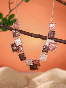 Cring Coco 2 Ohrringe + 1 Halskette, 3-teiliges Modeschmuckset für Frauen, geometrischer Rautenkettenstil, einstellbar, beliebte Farbe Khaki, elegant, sexy, Zinklegierung mit dünner Emaillierung, Bohemien-Stil, für Alltag, Party, Urlaub, Valentinstag, Muttertag, Weihnachten, als Geschenk - Braun - Übersicht 5