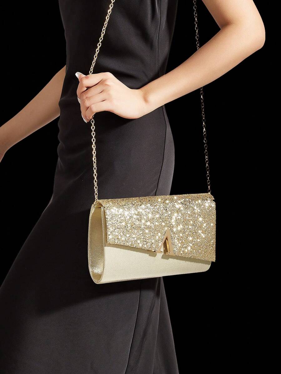 Poșetă de seară și geantă de petrecere cu paiete strălucitoare, poșetă de petrecere pentru doamne la modă, design de nuntă în formă de V pentru mireasă, set de 3 bijuterii din stras strălucitor asortat: colier elegant cu pandantiv în formă de Y, cercei și brățară, potrivit pentru fete care participă la petreceri, nunți și evenimente de seară. - imagine 7