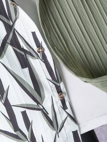 2pcs Boys' Casual Patchwork Pattern Pocket Shirt And Solid Color Shorts Set, Spring/Summer - Army Green - View 5