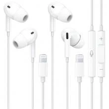 Auriculares con cable con puerto Lightning, control remoto, control de música y llamadas, compatibles con 14/13/12/11/XR/XS/X/8/SE/Pro/Pro Max, todos los sistemas iOS, cancelación de ruido para llamadas - Blanco - Ver 1