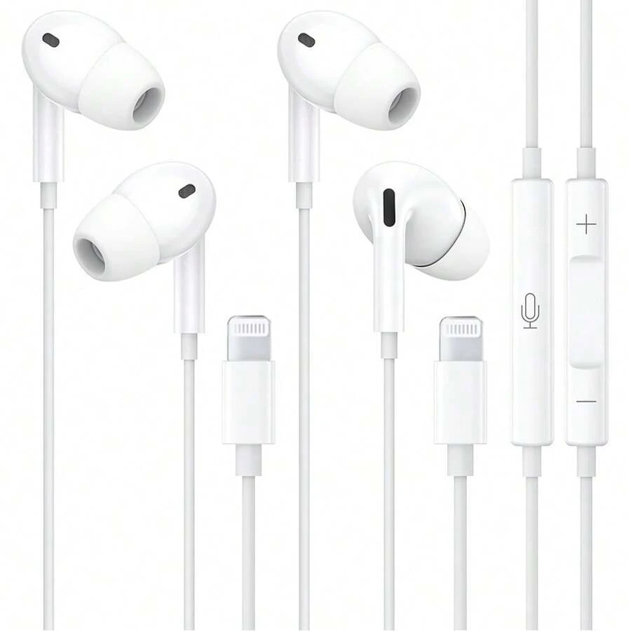 Auriculares con cable con puerto Lightning, control remoto, control de música y llamadas, compatibles con 14/13/12/11/XR/XS/X/8/SE/Pro/Pro Max, todos los sistemas iOS, cancelación de ruido para llamadas - Blanco - Ver 1