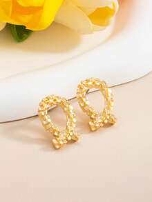 1 Pair Minimalist Versatile Silver Hollow Geometric Earrings, Lightweight Luxury Design Earrings For Women - Gold - View 3