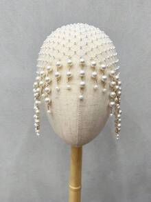 1pc Asymmetrical Pearl Embellished Headpiece With Rhinestones, Luxury Women Hair Accessory - Multicolor - View 2