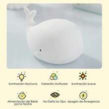 Luz Nocturna, Luces de Ballena,Lámpara de Silicona para la Decoración de la Habitación del Bebé, Recargable, con 7 Tipos de Color de Luz(Whale) - Multicolor - Ver 5