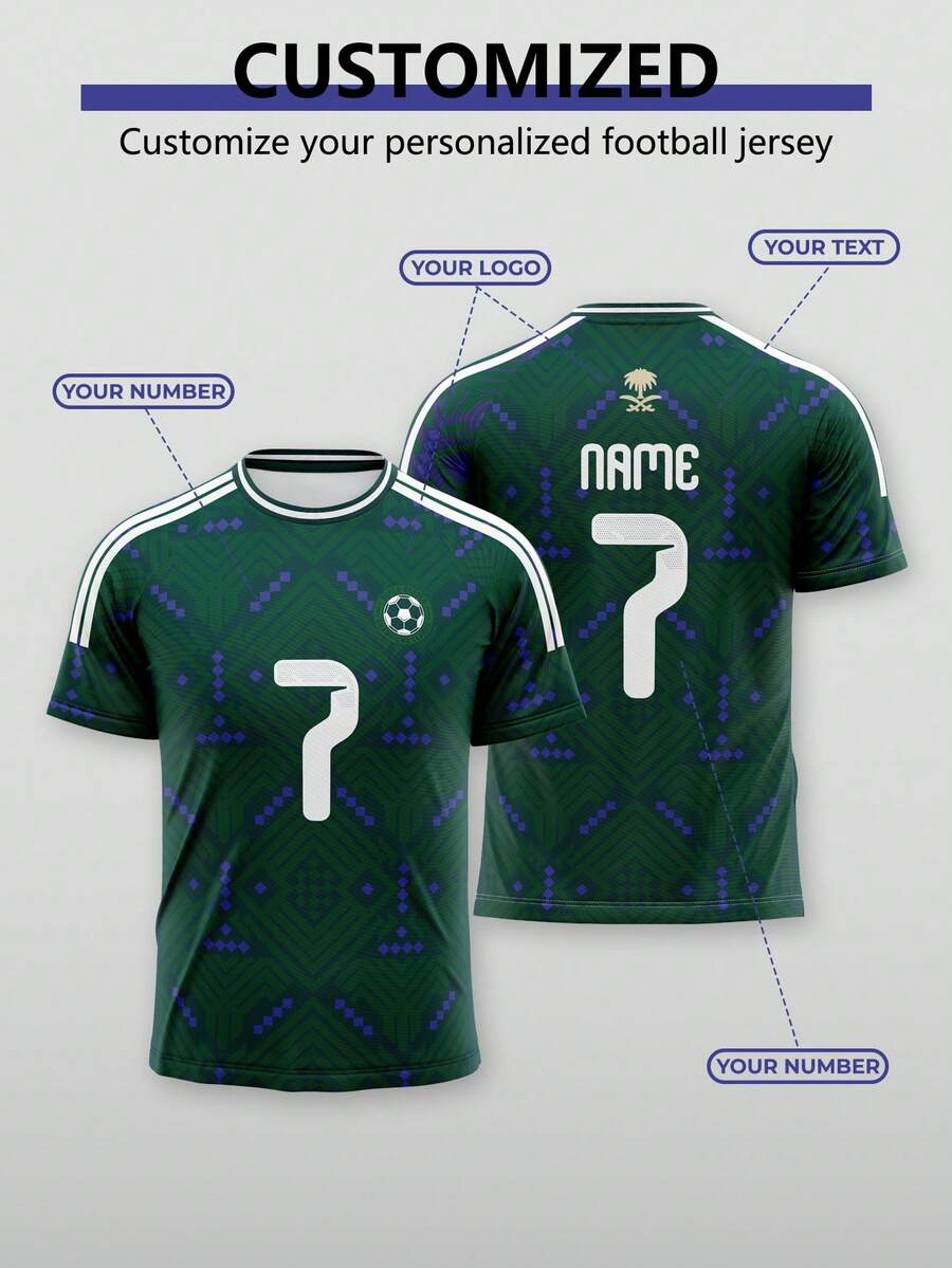 Áo thi đấu đội tuyển quốc gia Ả Rập Xê Út thiết kế riêng, kiểu dáng World Cup 2026, màu xanh lá cây đậm với họa tiết đồ họa. Áo thun mùa hè thiết kế riêng, quà tặng Giáng sinh và năm mới. Một chiếc áo thun cá nhân hóa, thoải mái, giản dị, rộng rãi. Thể thao - xanh quân đội - Xem 1