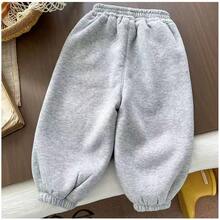 2025 Young Boy Thermal Lined Sweatpants, Winter New Alpaca Wool Embroidered Thick Cuffed Pants For Kindergarten - Grey - View 5