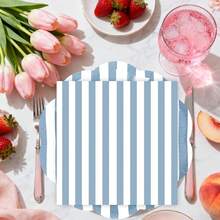 50PCS Sage Green Striped Paper Plates And Napkins Party Supplies, Green And White Scalloped Party Plates And Napkins Tableware Set For Birthday Bridal &Amp; Baby Shower Wedding Party Dration - Blue - 查看 4